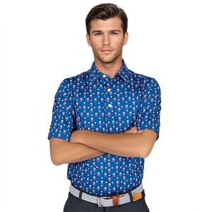 NWOT 2 Putt L Eclectic Artsy Cocktail Performance Wear UPF50 Golf Polo